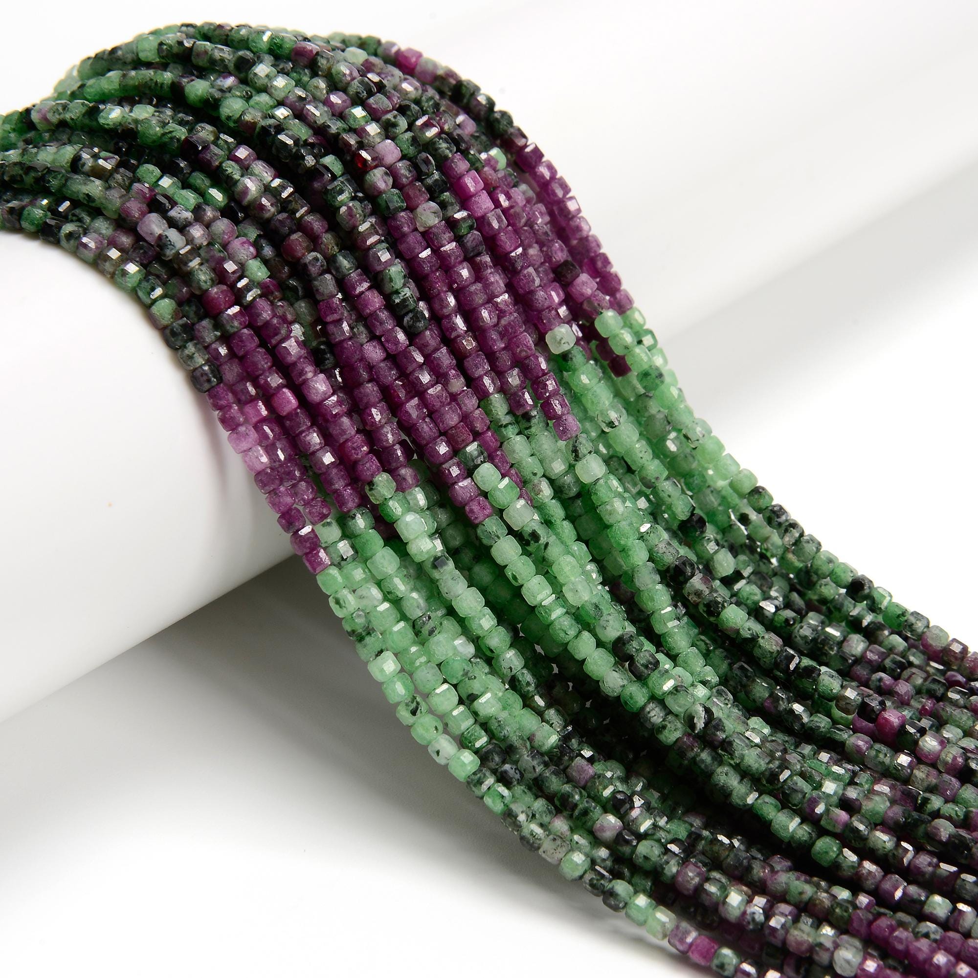 Natural Gradient Ruby Zoisite Faceted Cube Beads Size 2mm 15.5'' Strand Natural Gradient Ruby Zoisite Faceted Cube Beads Size 2mm 15.5'' Strand