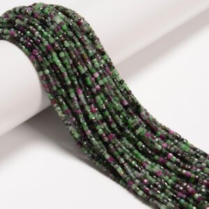 Natural Ruby Zoisite Faceted Cube Beads Size 2mm 15.5'' Strand