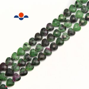 Natural Ruby Zoisite Faceted Heart Shape Beads Size 6mm 8mm 15.5'' Per Strand