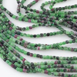 Natural Ruby Zoisite Faceted Cube Beads Size 2.5mm 15.5" Strand