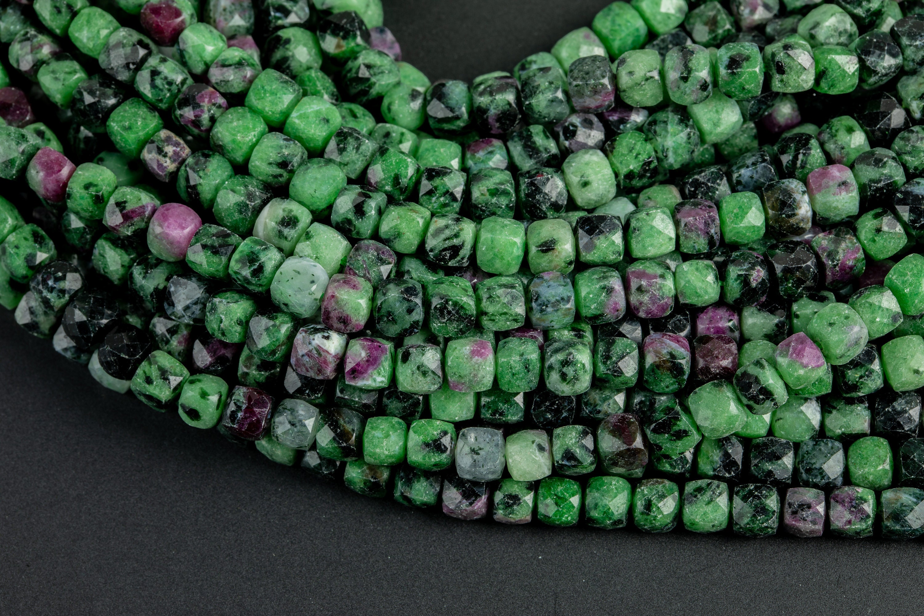 Natural Ruby Zoisite Faceted Faceted Cube Beads Size 2.5*2.5mm 7.5" Strand Natural Ruby Zoisite Faceted Faceted Cube Beads Size 2.5*2.5mm 7.5" Strand