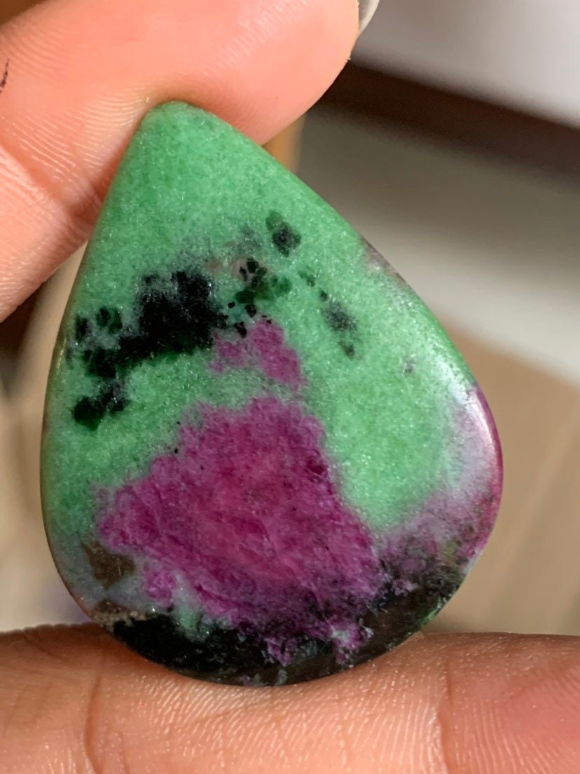 Natural Ruby Zoisite Smooth Almond Shape Gemstone Beads, 28/36 Mm Flat Back Cabochons Beads, Calibrated Stone For Jewelry Making Supply
