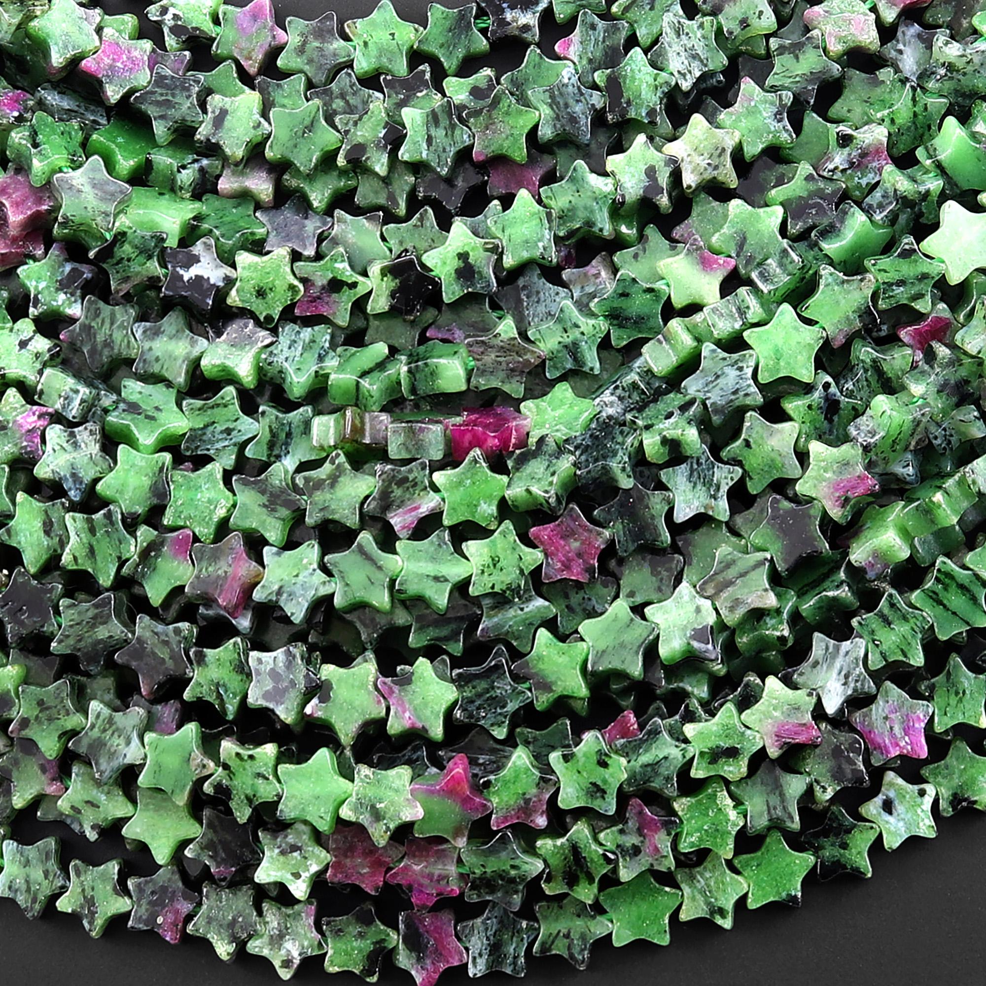 Natural Ruby Zoisite Star Beads 6mm Carved Gemstone 15.5" Strand Natural Ruby Zoisite Star Beads 6mm Carved Gemstone 15.5" Strand