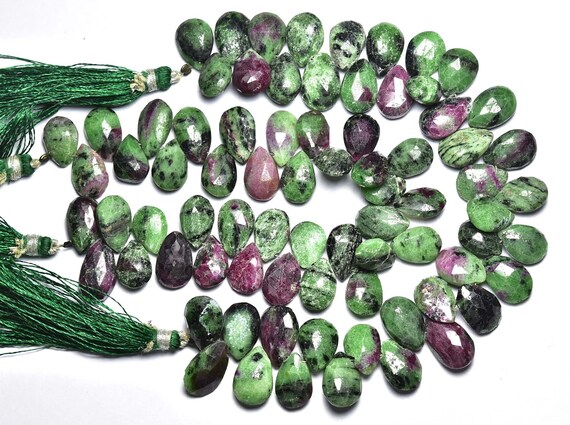 Ruby Zoisite Pear Beads - 8 Inches - Natural Beautiful Big Ruby Zoisite Faceted Pear Briolettes Strand - Size Is 9x12-9x15mm #703