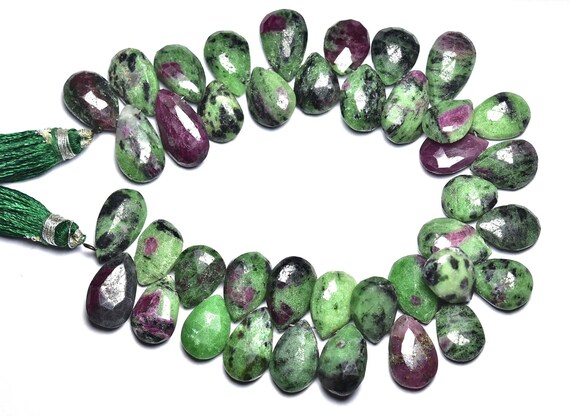Ruby Zoisite Pear Beads - 8 Inches - Natural Beautiful Big Ruby Zoisite Faceted Pear Briolettes Strand - Size Is 10x12-10x15mm #684
