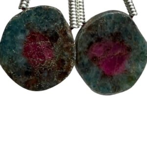 Ruby Zoisite Slice Beads Pair: Watermelon Gemstone Earrings (11x10mm)