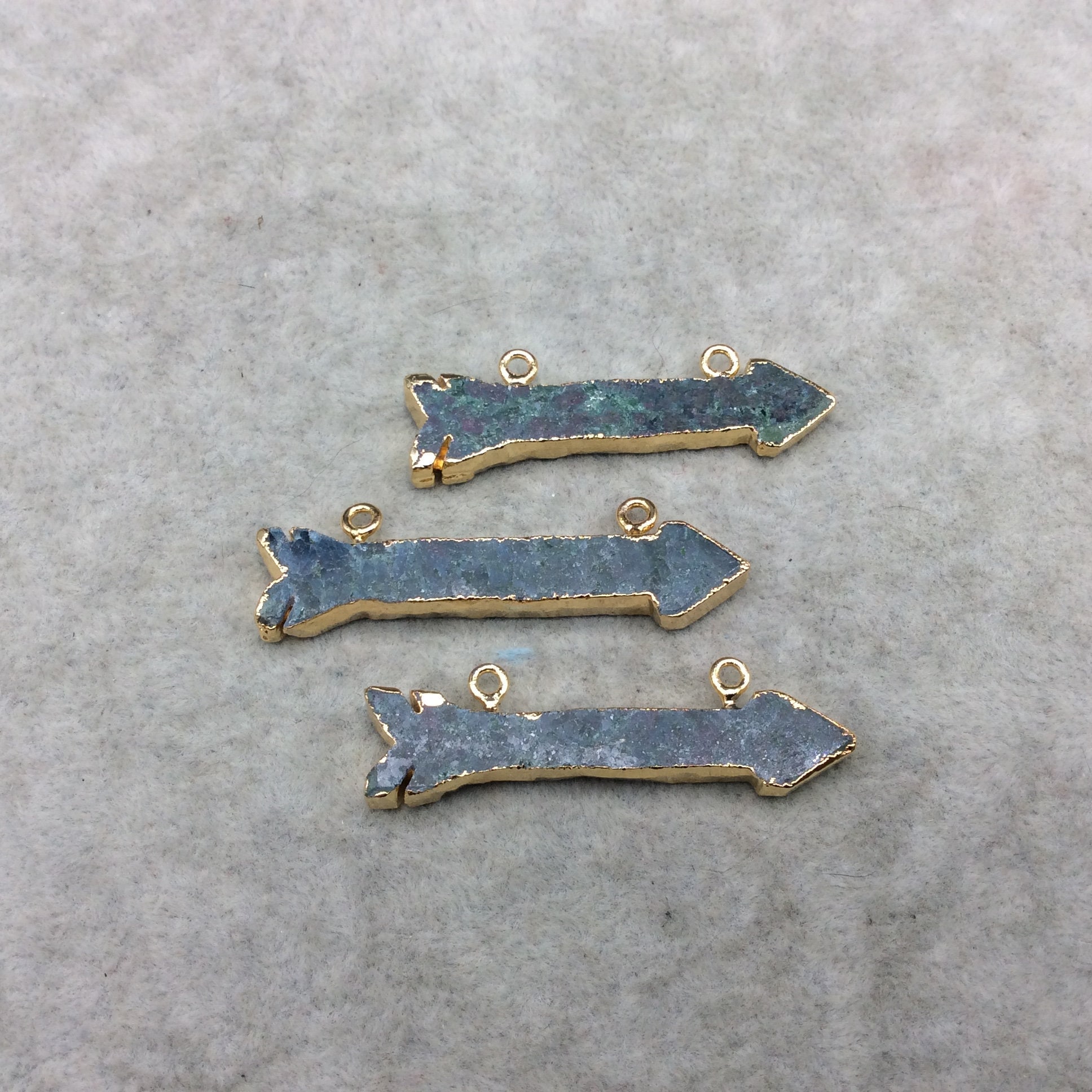 2-2.5" Gold Finish Arrow Shaped Electroplated Ruby Zoisite Pendant - Measuring 50mm-64mm Long - Sold Individually