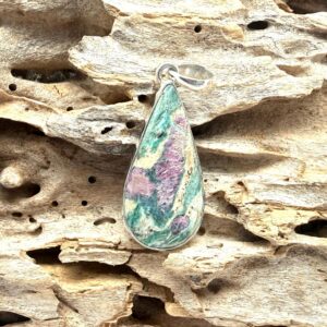 Ruby Zoisite Pendant 28mm Sterling Silver Pink Green White Natural Fuchsite Stone