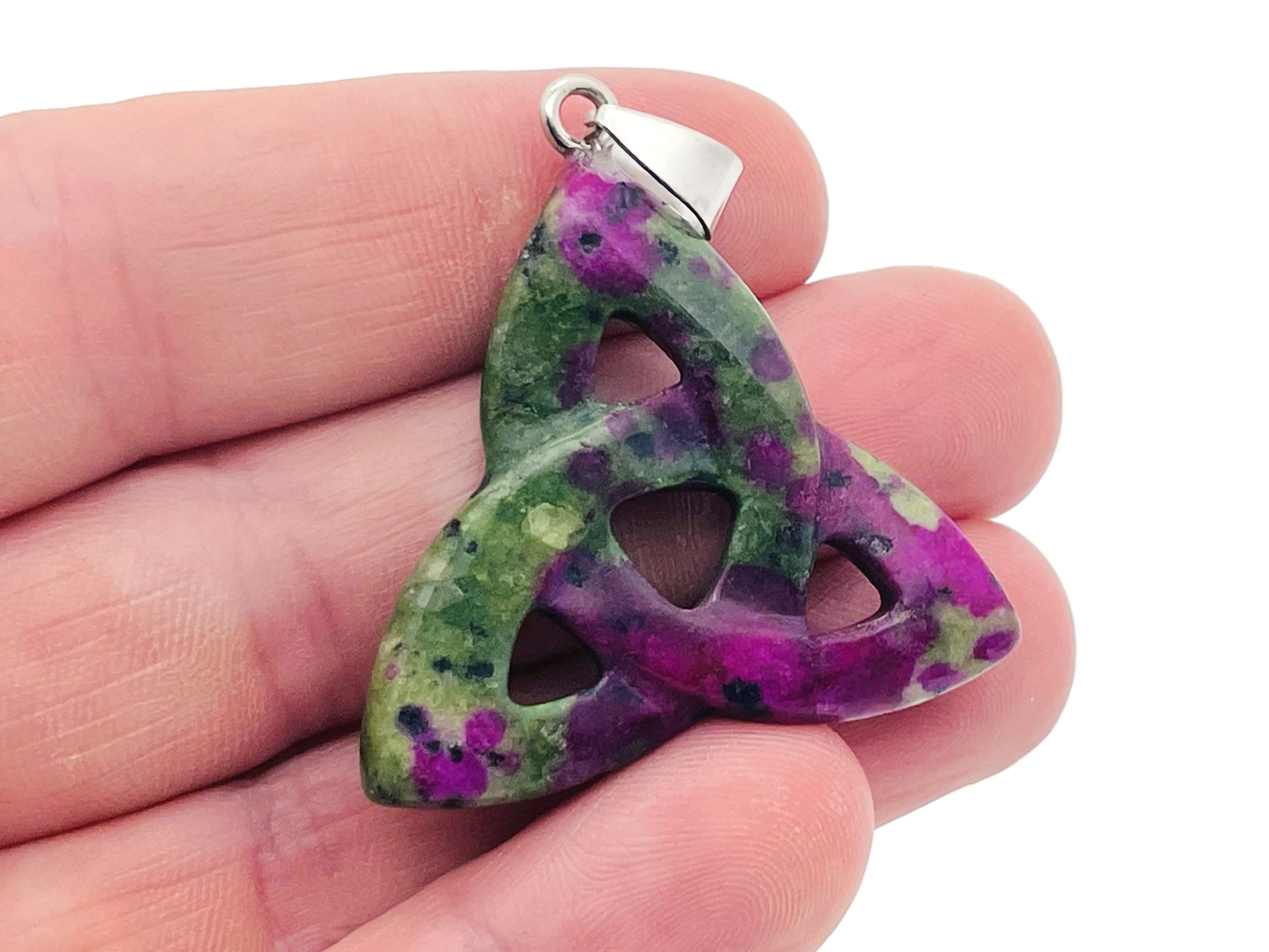 Ruby Zoisite Celtic Knot Pendant - Trinity Crystals Pendant - Gemstone - Valentine's Day - Nc1864
