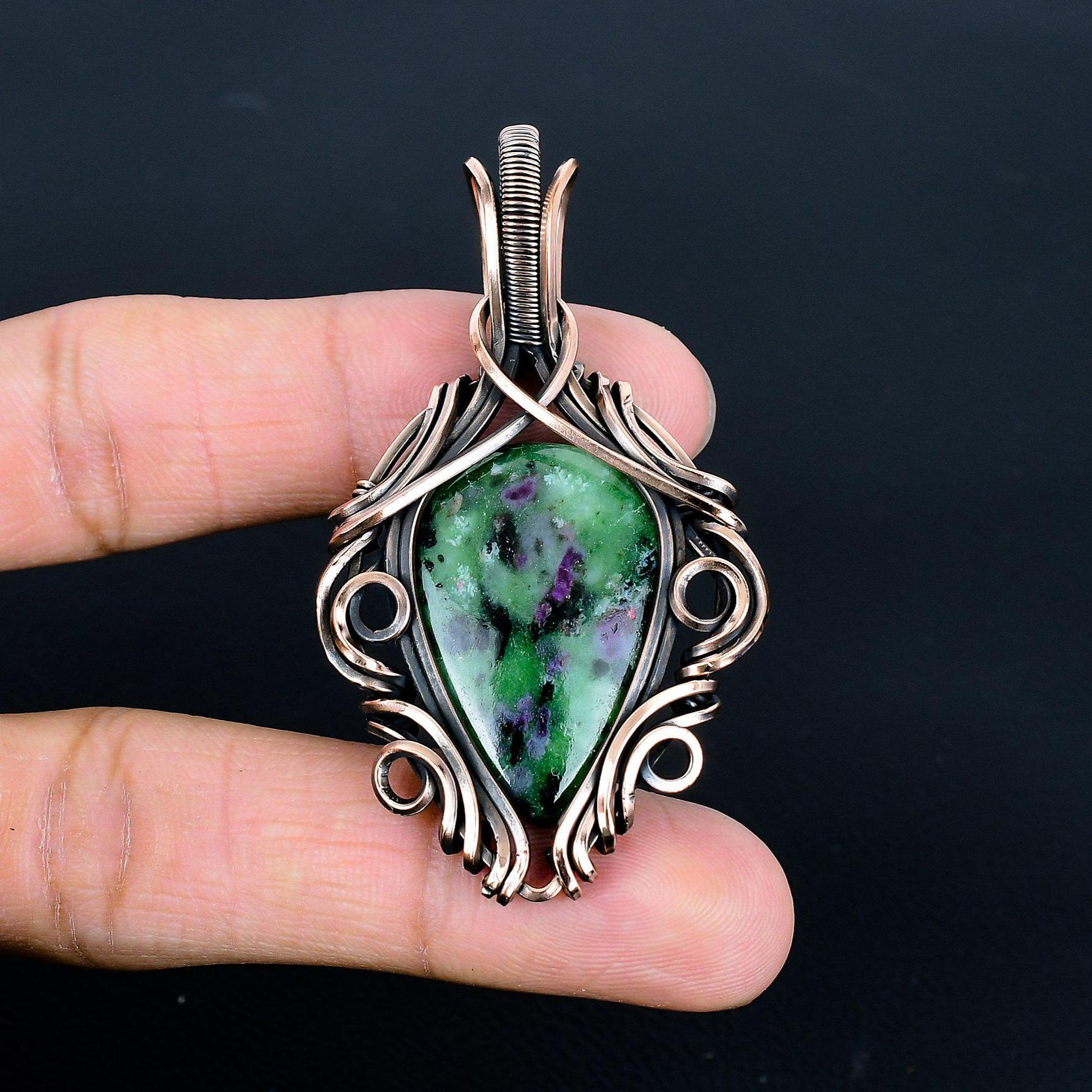 Ruby Zoisite Pendant, Copper Wire Wrapped Pendant Copper Wire Jewelry Gemstone Pendant Handmade Pendant Gift For Her, Gift For All Occasions