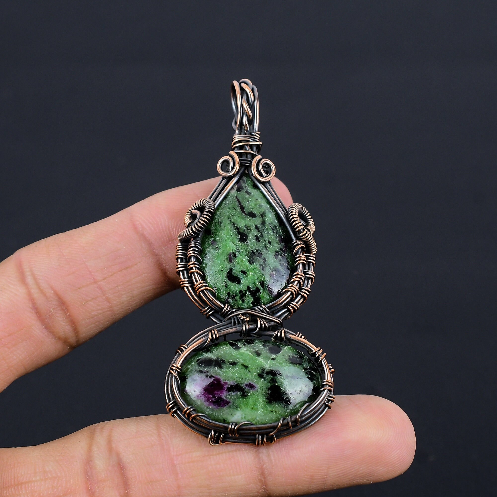 Ruby Zoisite Pendant Copper Wire Wrapped Pendant Handmade Pendant Ruby Zoisite Gemstone Jewelry Wire Wrapped Pendant Copper Jewelry For Gift