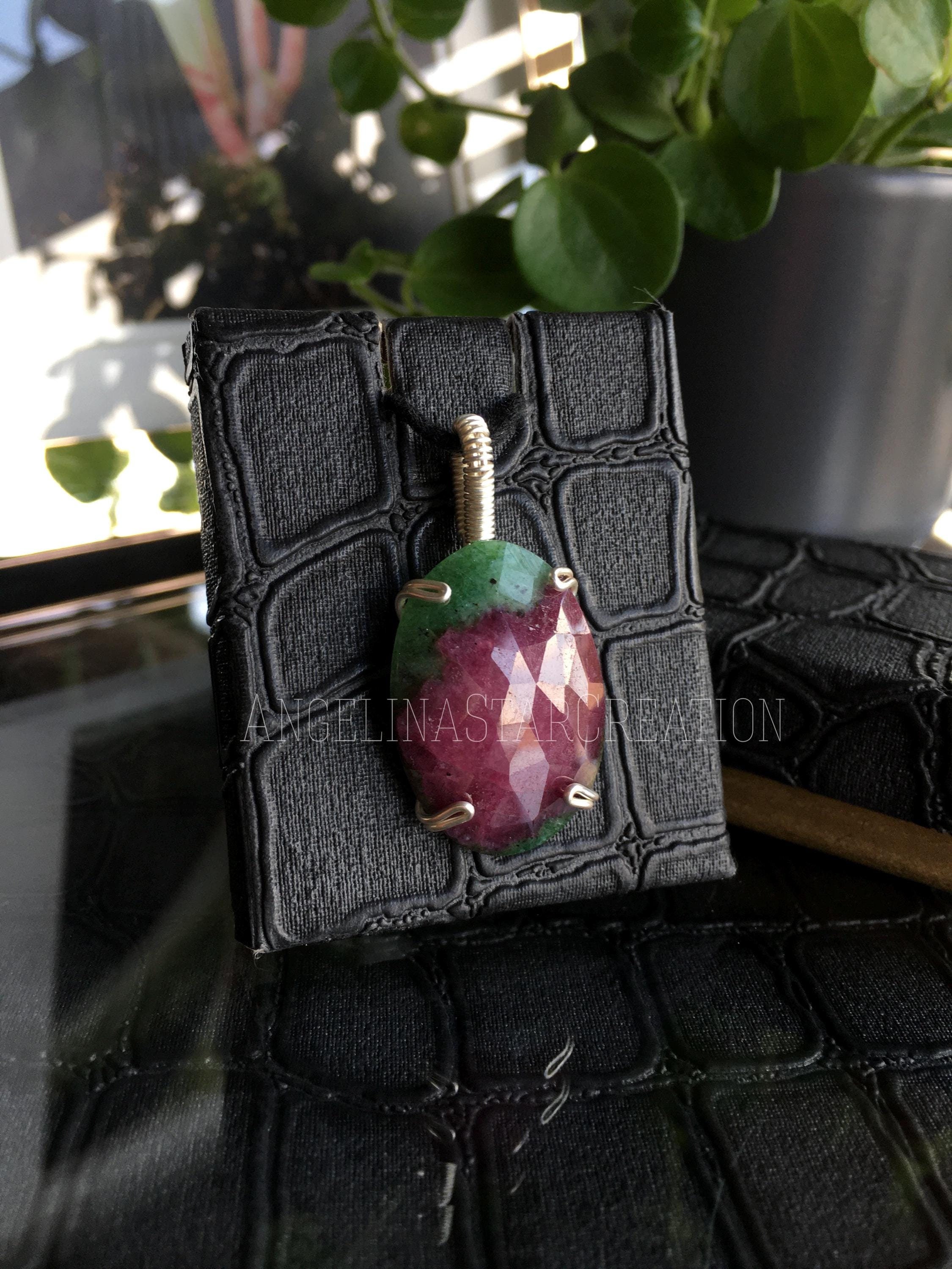 Faceted Ruby Zoisite Necklace: Oval Gemstone Jewelry, Pendants