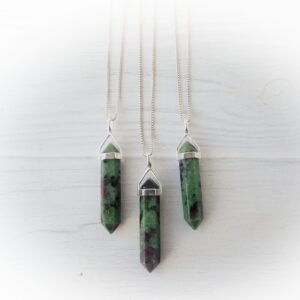 Ruby Zoisite Gemstone Necklace Sterling Silver • Genuine Ruby Zoisite • Ruby Point Necklace • Silver Zoisite Pendant • Crystal Stone Point