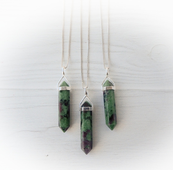 Ruby Zoisite Gemstone Necklace Sterling Silver • Genuine Ruby Zoisite • Ruby Point Necklace • Silver Zoisite Pendant • Crystal Stone Point Ruby Zoisite Gemstone Necklace Sterling Silver • Genuine Ruby Zoisite • Ruby Point Necklace • Silver Zoisite Pendant • Crystal Stone Point