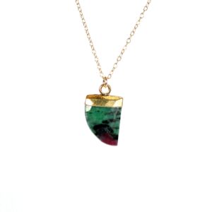 Green Crystal Spike Arrowhead Necklace: Ruby Zoisite Pendant, 14k Gold Filled Chain