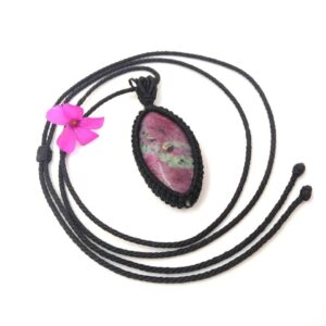 Handcrafted Ruby Zoisite Macrame Pendant Necklace - July Birthstone