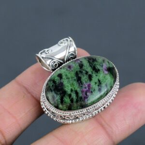 Handmade Ruby Zoisite 925 Sterling Silver Pendant: Vintage Gemstone Jewelry Handmade Ruby Zoisite 925 Sterling Silver Pendant: Vintage Gemstone Jewelry