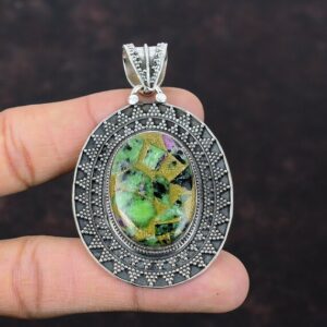 Handmade Copper Ruby Zoisite Pendant: Vintage Sterling Silver Jewelry Handmade Copper Ruby Zoisite Pendant: Vintage Sterling Silver Jewelry