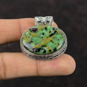Handmade Copper Ruby Zoisite Pendant: 925 Sterling Silver Vintage Jewelry Handmade Copper Ruby Zoisite Pendant: 925 Sterling Silver Vintage Jewelry