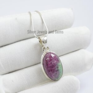 Handmade Oval Ruby Zoisite 925 Sterling Silver Pendant