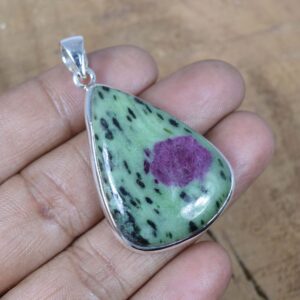 Handmade Pear Ruby Zoisite Pendant: 925 Sterling Silver Gemstone Jewelry Handmade Pear Ruby Zoisite Pendant: 925 Sterling Silver Gemstone Jewelry