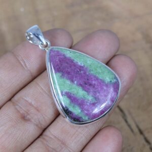 Handmade Pear Ruby Zoisite Pendant: 925 Sterling Silver Gemstone