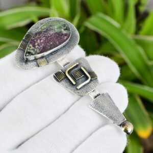 Handmade Ruby Zoisite Rough Pendant: Sterling Silver 18K Gold Plated Handmade Ruby Zoisite Rough Pendant: Sterling Silver 18K Gold Plated