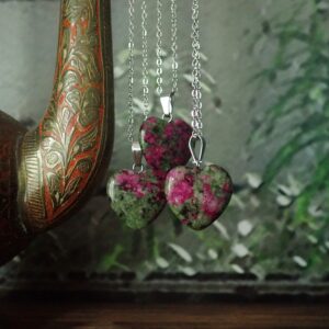 Ruby Zoisite Heart Necklace, natural Gemstone Necklace, puffy Heart Stone Pendant, heart Jewelry, layering Statement, crystal Jewlry Gift For Her