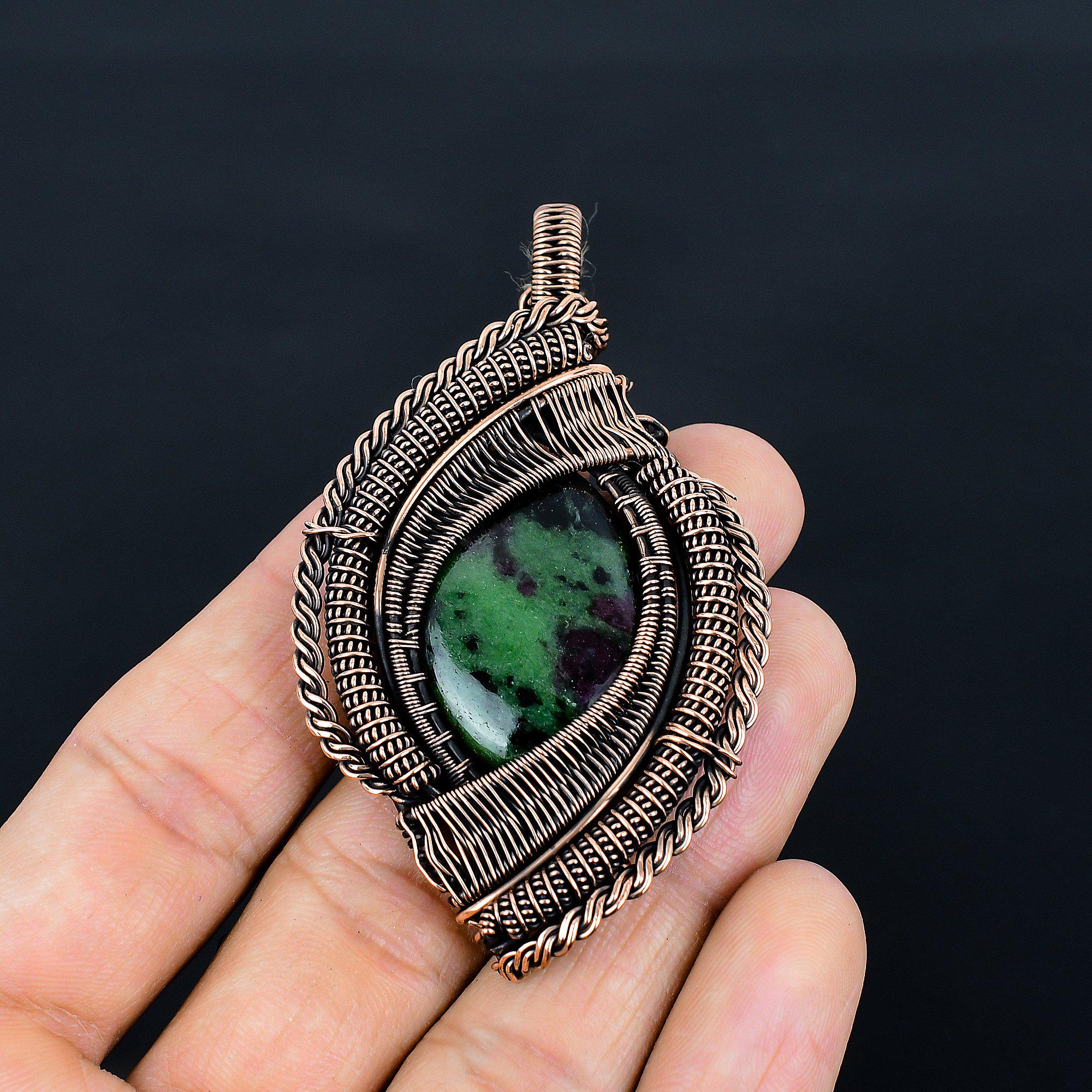 Ruby Zoisite Natural Stone Pendant, Pure Copper Pendant, Real Gemstone Pendant, Handmade Jewelry, Adjustable Jewelry, Gifts For Girlfriend.