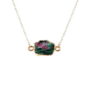 Ruby Zoisite Necklace: Green Anyolite Pendant, 14k Gold Filled Chain