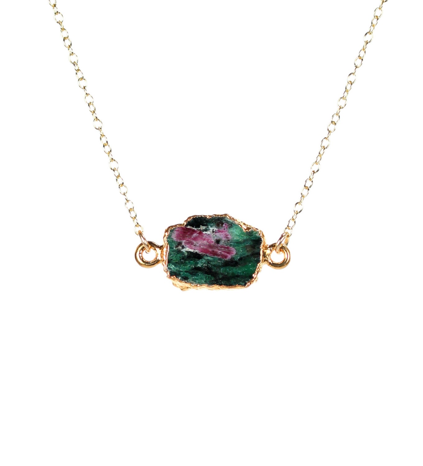 Ruby Zoisite Necklace: Green Anyolite Pendant, 14k Gold Filled Chain