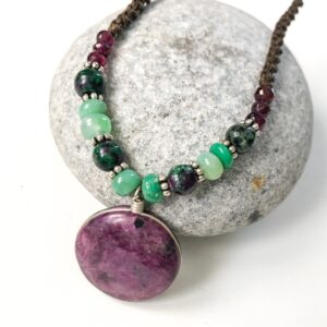 Ruby zoisite necklace, Natural Ruby zoisite beaded necklace, Adjustable necklace, Round shape Ruby zoisite pendant necklace, Watermelon Ruby Ruby zoisite necklace, Natural Ruby zoisite beaded necklace, Adjustable necklace, Round shape Ruby zoisite pendant necklace, Watermelon Ruby