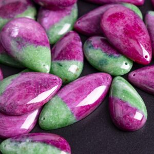 Top Drilled Cabochon Different Shape Stone Pendant - Genuine Natural Red Green Ruby Zoisite