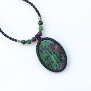 Watermelon Ruby necklace, Natural Ruby zoisite necklace, Adjustable macrame necklace, Oval, Ruby zoisite pendant necklace, Watermelon Ruby Watermelon Ruby necklace, Natural Ruby zoisite necklace, Adjustable macrame necklace, Oval, Ruby zoisite pendant necklace, Watermelon Ruby