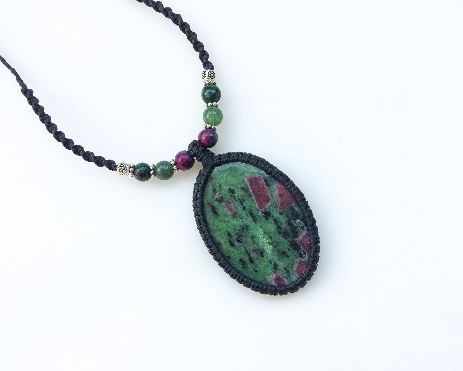 Watermelon Ruby Necklace, Natural Ruby Zoisite Necklace, Adjustable Macrame Necklace, Oval, Ruby Zoisite Pendant Necklace, Watermelon Ruby Watermelon Ruby Necklace, Natural Ruby Zoisite Necklace, Adjustable Macrame Necklace, Oval, Ruby Zoisite Pendant Necklace, Watermelon Ruby