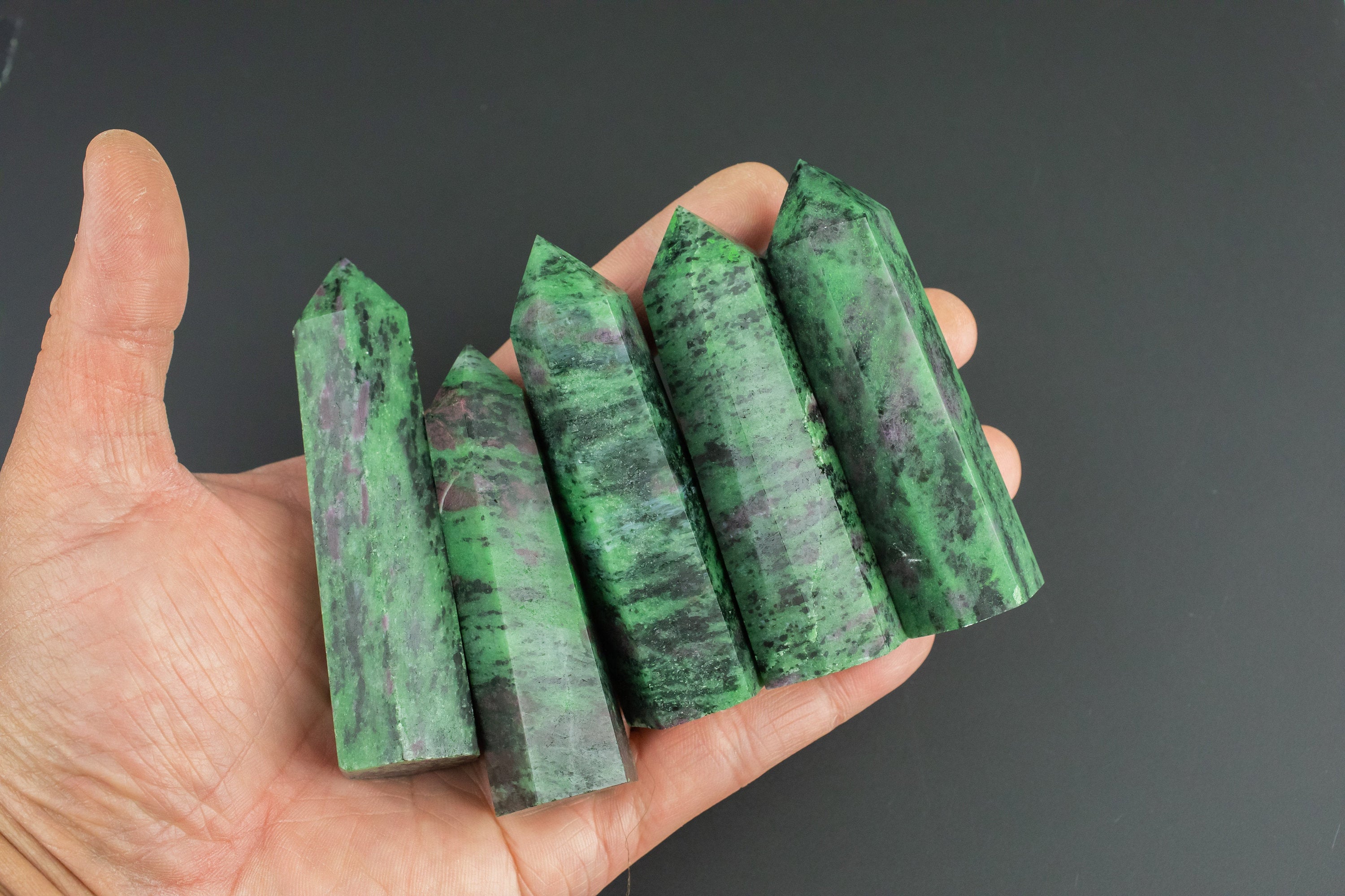 1 Pc Natural Ruby Zoisite Obelisk Tower Point Wand Healing Crystal