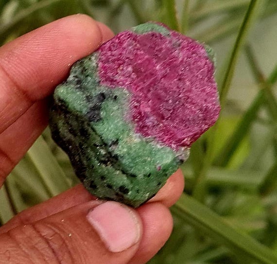 Raw Ruby Zoisite Crystal Chunk: Natural Untreated Gemstone