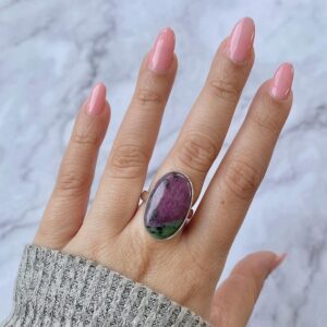 Ruby Zoisite Adjustable Ring / 925 Sterling Silver / Healing Gemstone / Gifts For Her / Oval Cab / Ruby Zoisite Statement Ring / Rzs-r-43.