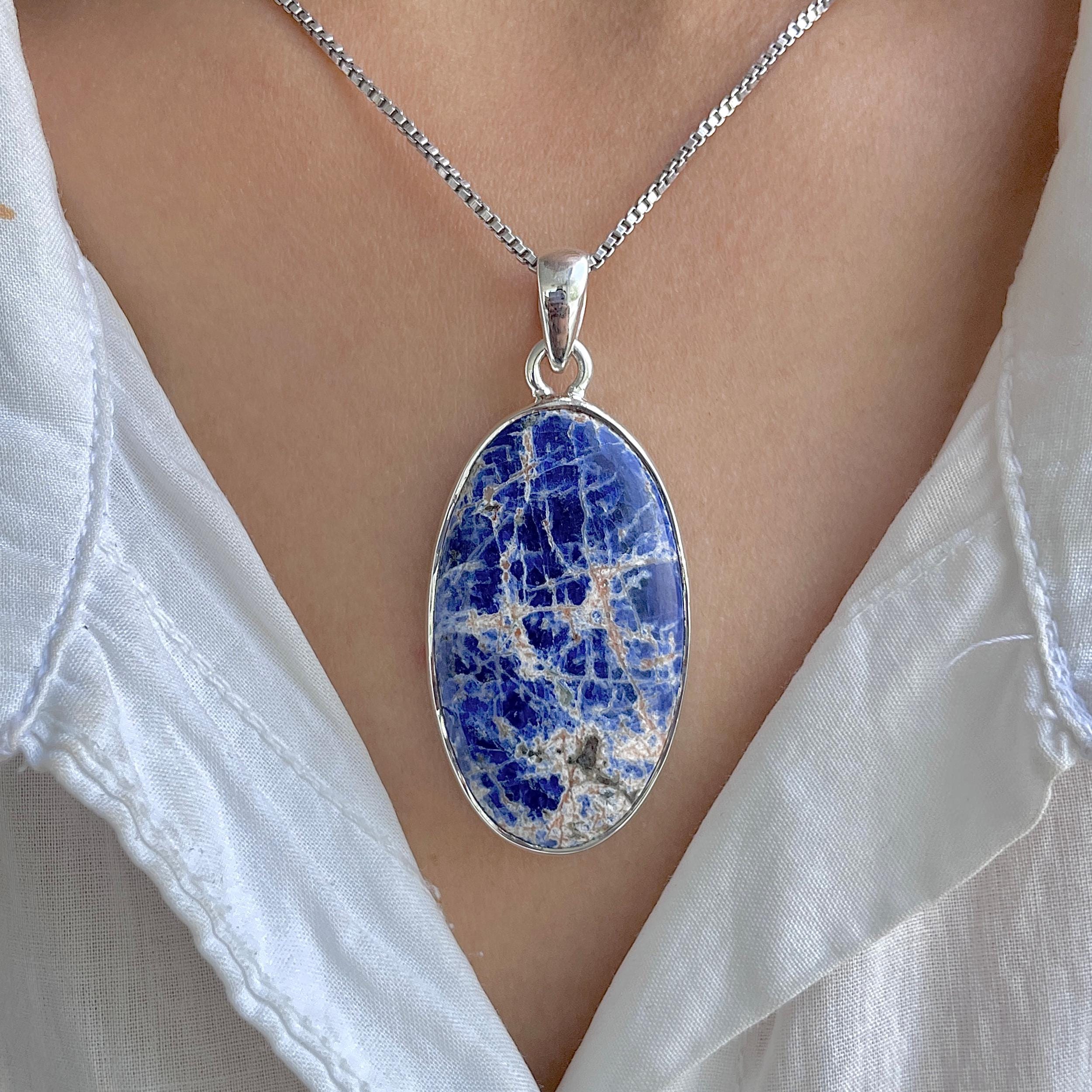 Sodalite Pendant / 925 Sterling Silver / Healing Gemstone / Gift For Her / Oval Cab / Natural Sodalite Jewelry / Statement Pendant Sdl-p-16.