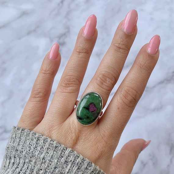 Ruby Zoisite Adjustable Ring / 925 Sterling Silver / Healing Gemstone / Gifts For Her / Oval Cab / Ruby Zoisite Statement Ring / Rzs-r-38.