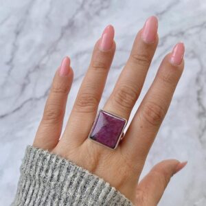 Ruby Zoisite Adjustable Ring / 925 Sterling Silver / Healing Gemstone / Gifts for her / Square Cab / Ruby Zoisite Statement Ring / RZS-R-33.