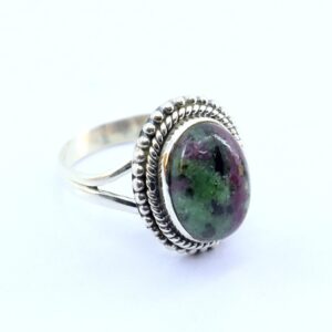 Dainty Ruby Zoisite Ring: Minimalist Sterling Silver Stacking Ring