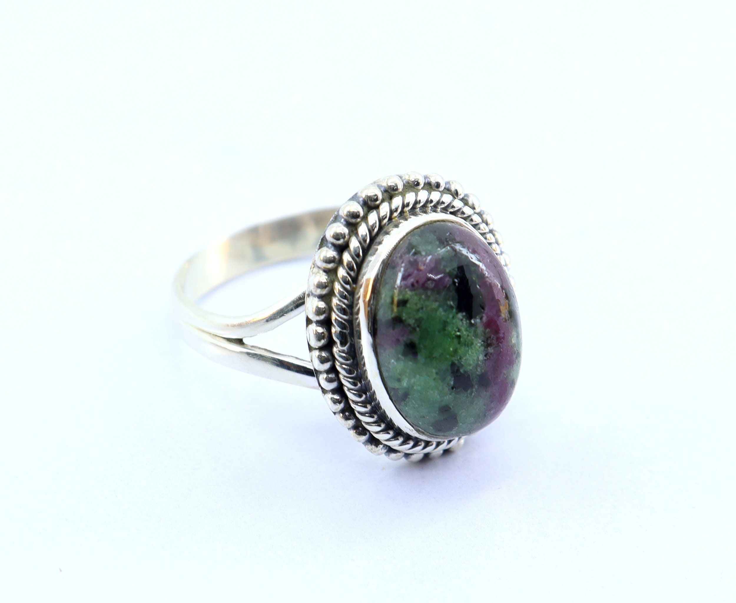 Dainty Ruby Zoisite Ring: Minimalist Sterling Silver Stacking Ring