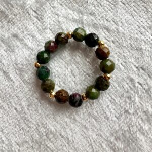 Elastic Stretch Ruby Zoisite Beaded Ring, Handmade Stacking Ring