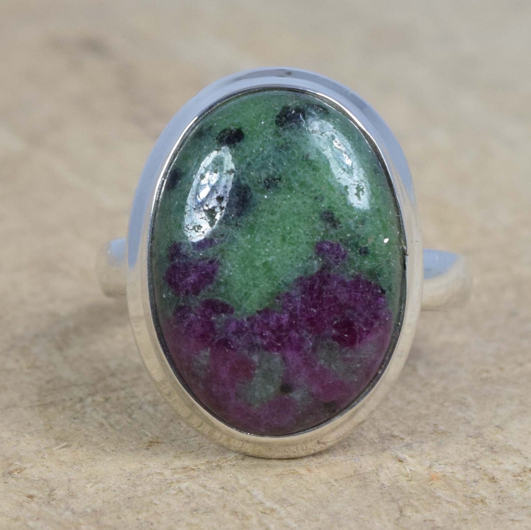 Handmade Ruby Zoisite Ring: Oval Gemstone, 925 Sterling Silver