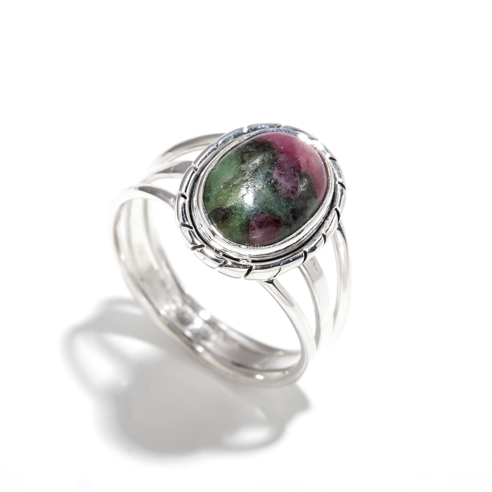 Ruby Zoisite Ring: Limited Edition 925 Sterling Silver Band