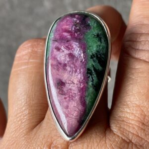 Ruby Zoisite Ring: pear Pink Green Gemstone, 925 Sterling Silver