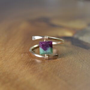 Raw Ruby Zoisite Ring In Sterling Silver, 14k Gold // Wire Wrapped Gemstone Ring // Healing Crystal // Boho Ring // July Birthstone