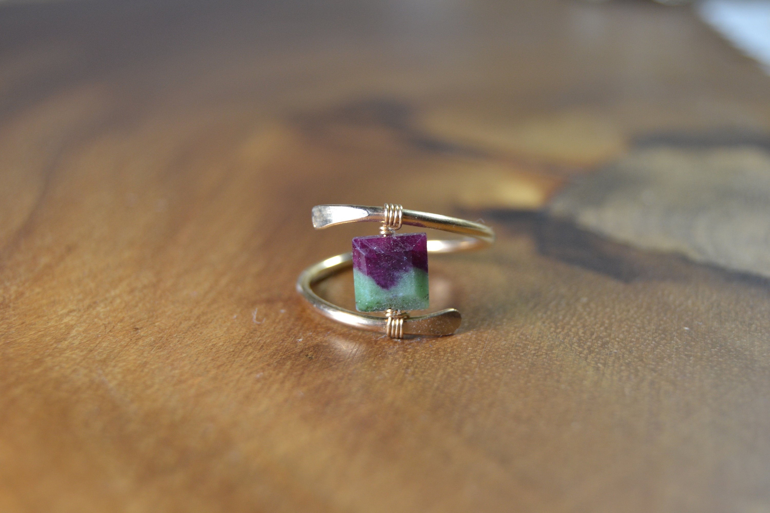 Raw Ruby Zoisite Ring In Sterling Silver, 14k Gold // Wire Wrapped Gemstone Ring // Healing Crystal // Boho Ring // July Birthstone