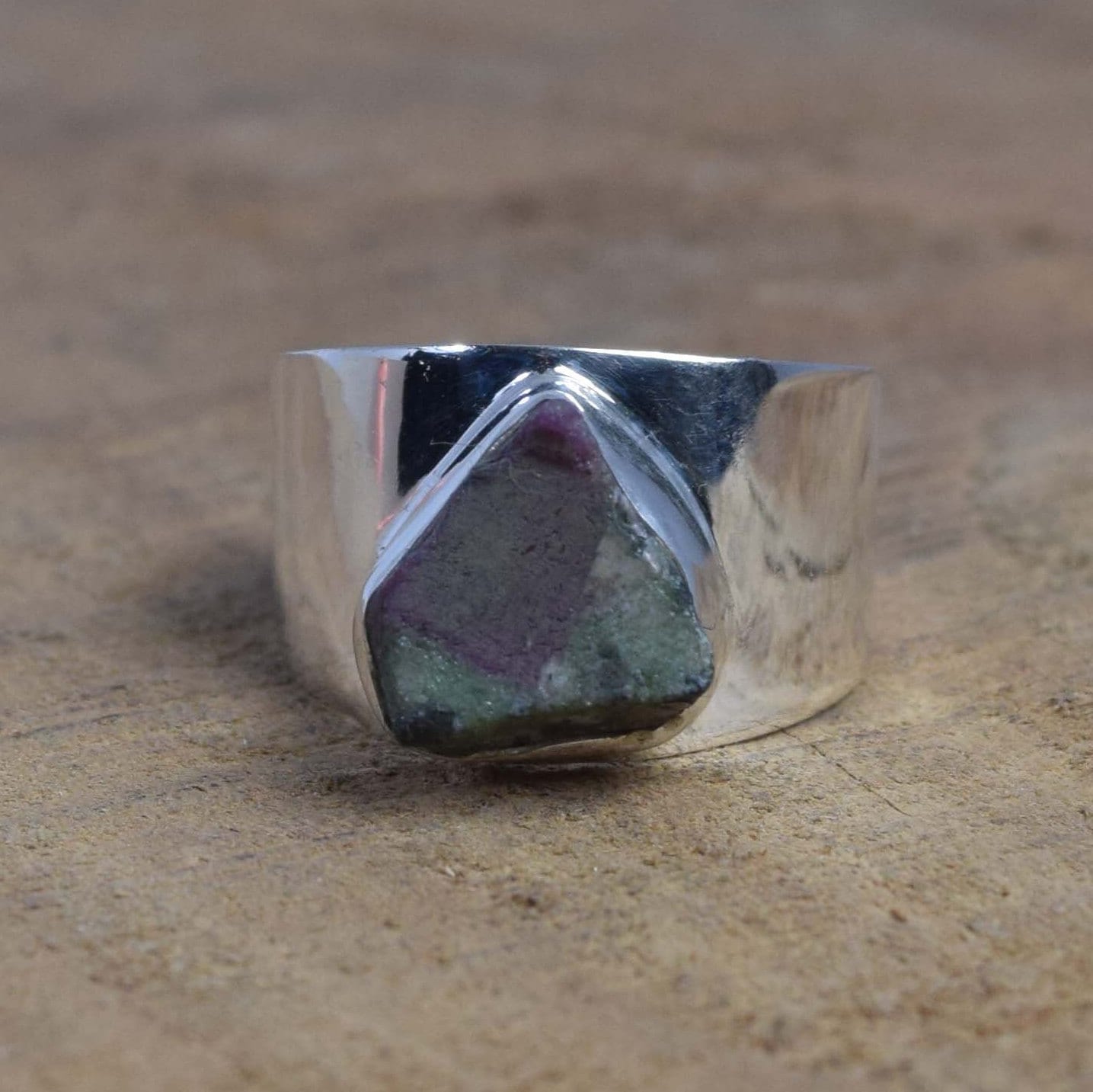 Rough Ruby Zoisite Ring: Handmade 925 Sterling Silver Gemstone